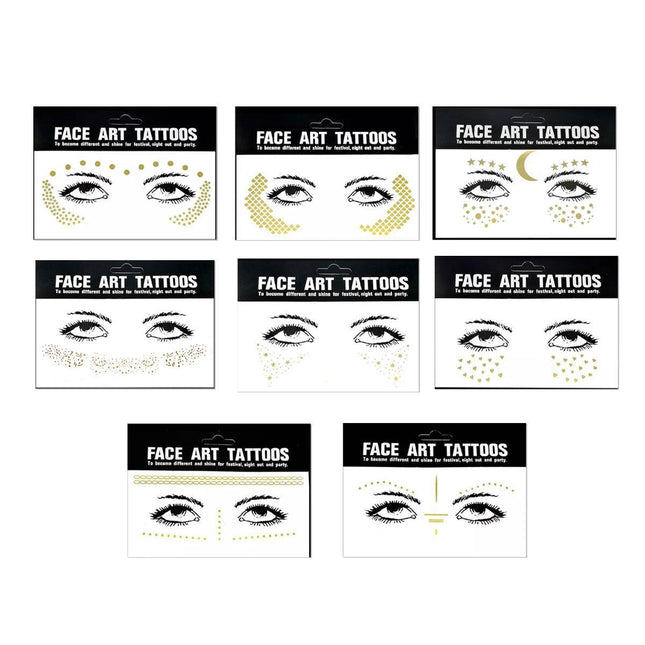 8Style Women Girl Face Gold Shine Body Temporary Tattoo Freckle Art Tattoo Paper - Aimall