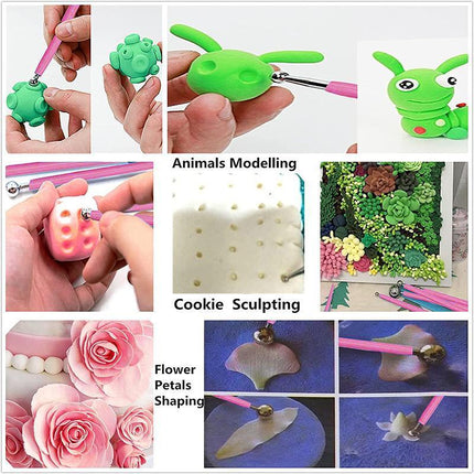 4X Fondant Cake Flower Decorating Clay Sugarcraft Ball Engraved Embossing Stick - Aimall