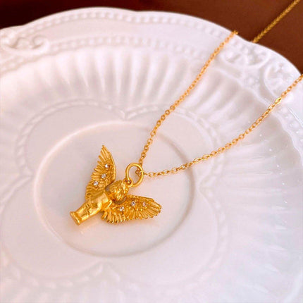 Elegant Zircon Angel Necklace Retro Fashion Clavicle Chain Luxury Jewelry