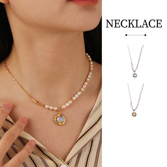 Vintage Moonstone and Pearl Necklace with Chain Fashion Jewelry Women and Girls