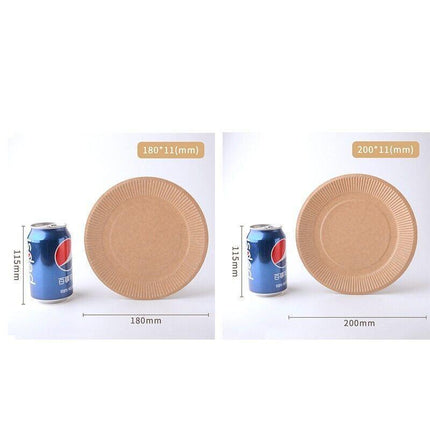 18CM Disposable Brown Paper Plates Dinner Dessert Party Plate Eco-Friendly Bulk - Aimall