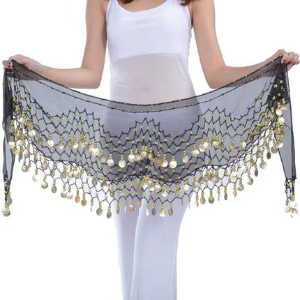 1X 3Rows Belly Dance Dancing Hip Scarf Belt Chain Skirt Golden Tone 98 Coin Bead - Aimall