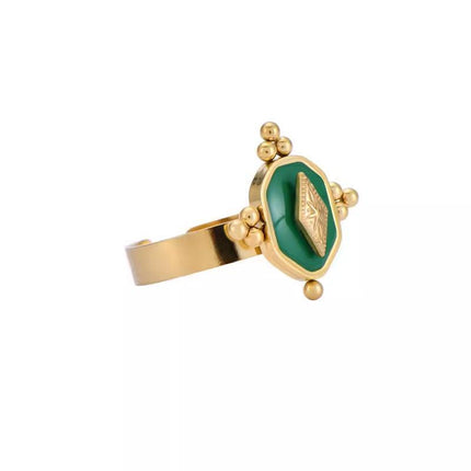 Malachite Green Gold Ring Adjustable That Does Not Fade Opening Design Gift - Aimall