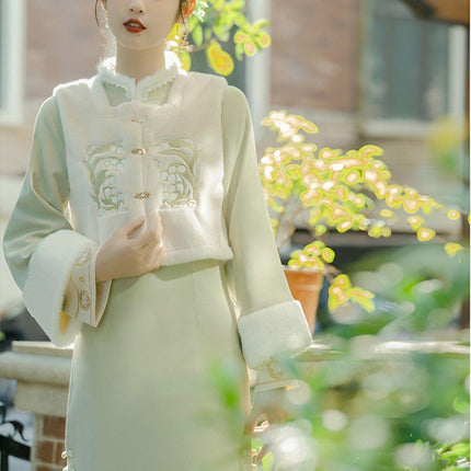 Elegant Vintage Vest Cheongsam Modern Style Retro Women Dress Fashion - Aimall