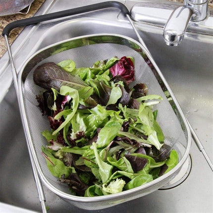 Stainless Steel Dishwashing Basket Telescopic Fruit Drain Basket Kitchen Shelf
