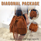 Brown Soft Velvet Tassel Womens Drawstring Shoulder Crossbody Bag for Fashion