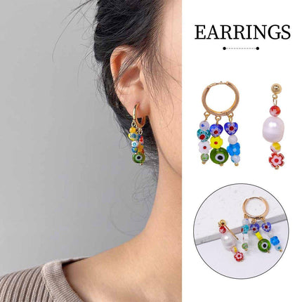 Handmade Colorful Flower Beaded Earrings Bohemian Fashion Jewelry Gift
