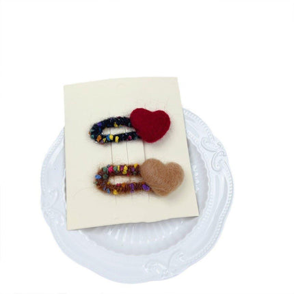 Dopamine Wool Felt Heart Hairpin Cute Plush Hair Clip Fashion Accessories