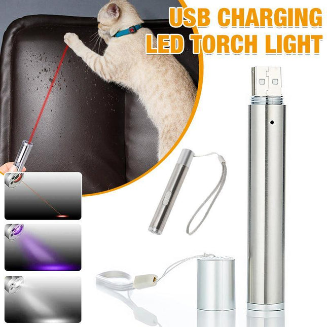 3 in 1 Multi Function Premium Cat Toy Laser Pointer USB Charging LED Torch Light - Aimall
