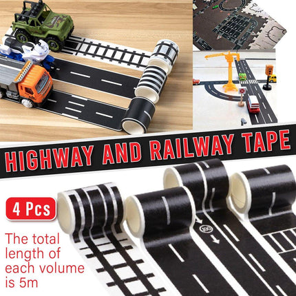 4pcs Kids DIY Road Track Traffic Tape Railway Highway Play Adhesive Tape Set