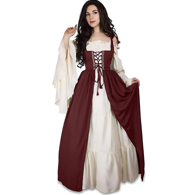 Halloween Costume Amazon Explosions European And American Square Collar Bundle Waist Medieval Renaissance Retro Dress