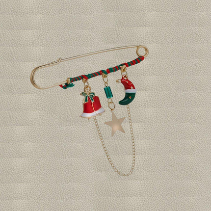 Holiday Festive Christmas Hat and Star Brooch Pin Jewelry Gift for Women Men