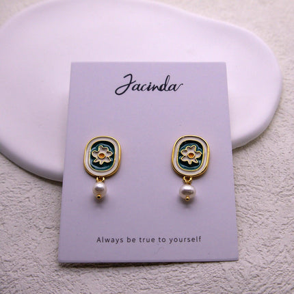 Vintage Rustic Chamomile Stud Earrings Floral Jewelry Women Elegant Accessories
