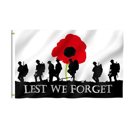 Large Lest We Forget Flag Heavy Duty ANZAC Day Poppy 90 X 150 CM - 3ft x 5ft - Aimall