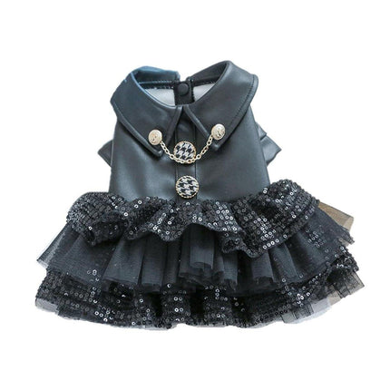 Pet Dog Cat Clothes Autumn Winter Fashion Sequin Small Leather Skirt Outfit