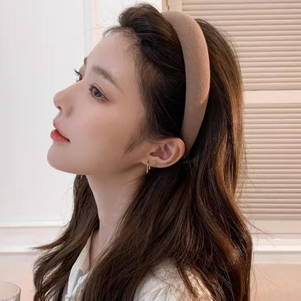 Ladies Headband Padded Hairband Wide Sponge Hair Hoop Solid Colour Accessories - Aimall