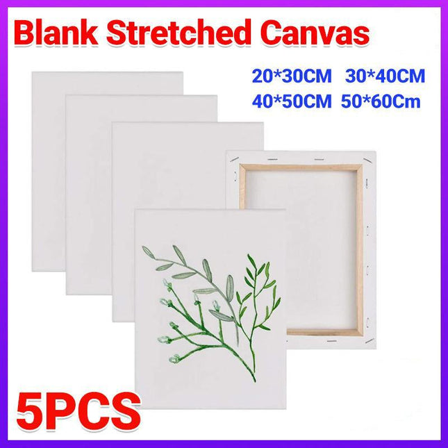 5x Artist Blank Stretched Canvas Canvases Art Large White Range Oil Acrylic Wood - Aimall