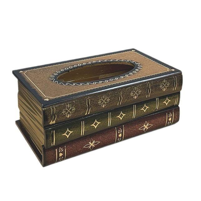 Retro Wooden Book Shape Tissue Box Simulation Decorative Tissue Holder For Home