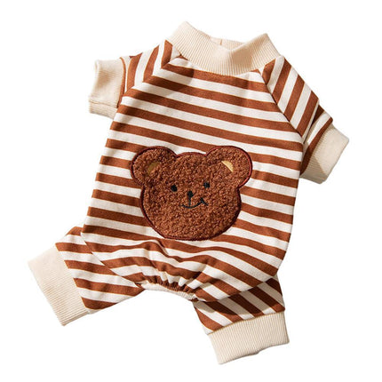 Cute Bear Striped Dog Home Clothes Cat Pet Outfit Cozy Animal Pajamas for Pets