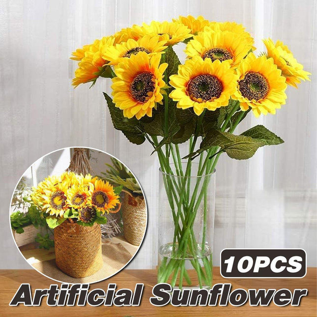 10pcs Artificial Sunflower Bouquet Fake Flower Arrangement Indoor Home Decor Set