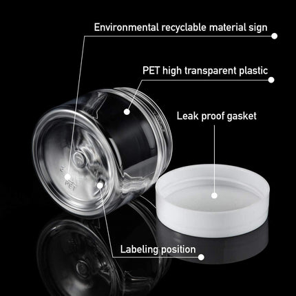 10pcs Wide Mouth Plastic Jars Black Lid Transparent Skin Care Cream Containers