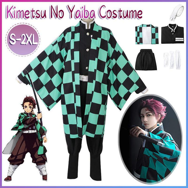 Demon Slayer Kimetsu No Yaiba Kamado Tanjiro Cosplay Costume Kimono Dress Wig AU - Aimall