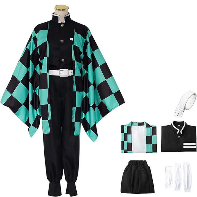 Demon Slayer Kimetsu No Yaiba Kamado Tanjiro Cosplay Costume Kimono Dress Wig AU - Aimall