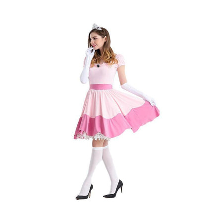 Ladies Princess Peach Costume Super Mario Pink Fancy Dress Party Halloween AU