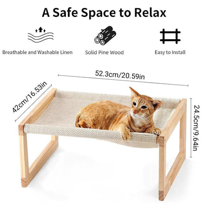 Comfortable Solid Pine Wood Pet Bed Raised Breathable Rectangular Cat Sleep
