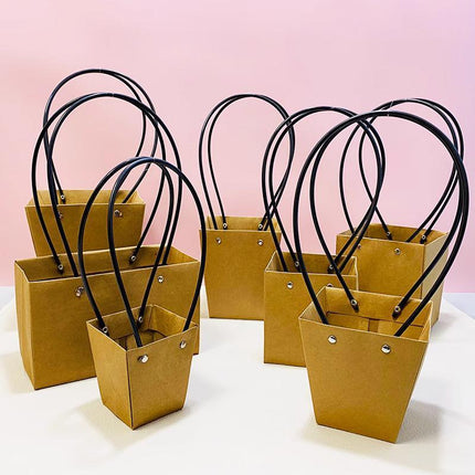 25x Kraft Paper Bag Flowers Waterproof Bouquet Basket Gift Box With Handle - Aimall
