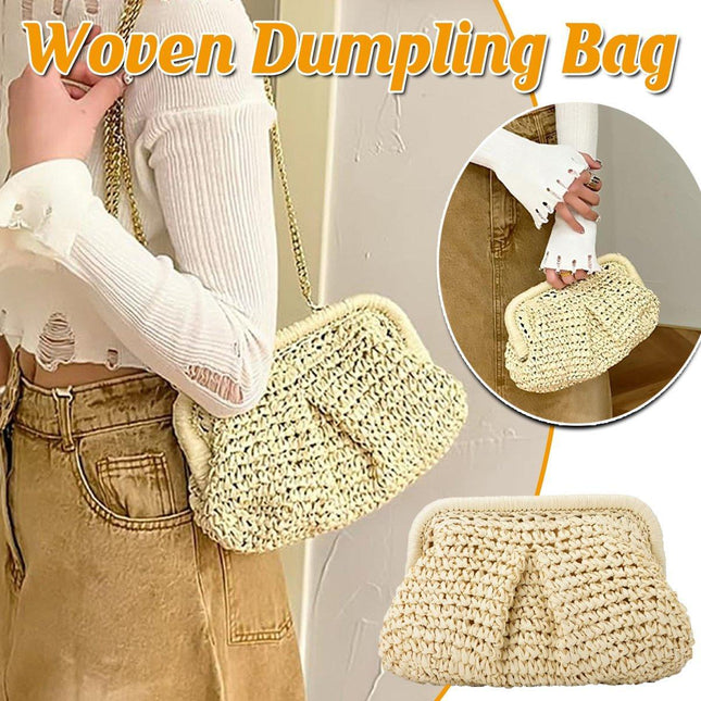 Woven Women Clutch Purse Dumpling Straw Tote Bag Shoulder Straw Crossbody Bag
