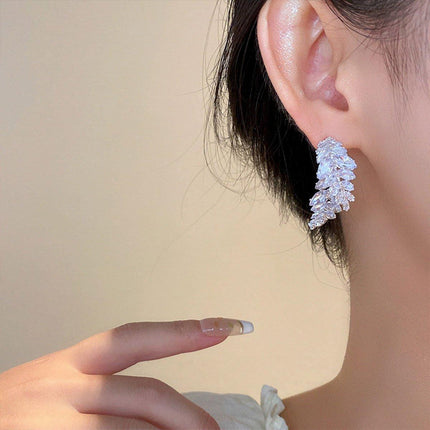 Zircon Leaves Earrings Before After Wear Design Fashion Jewellery Women
