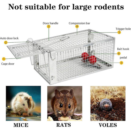 Humane Rat Trap Cage Live 1 Door Animal Catch Pest Rodent Mouse Bait Control Box