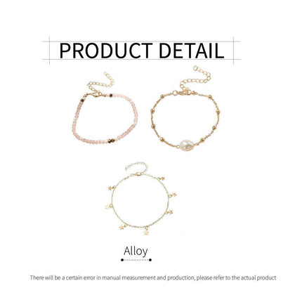 3pcs Pink Star Anklet Set Five-Pointed Star Foot Chain Fringe Jewelry Women