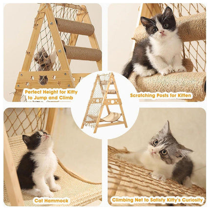 Cat Climbing Frame Wooden Cat Rack Multi Cat Play and Sleep Net for Indoor Use