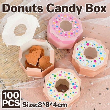 100pcs Wedding Candy Boxes Gift Packaging Doughnut Biscuit Box Paper Party Favor