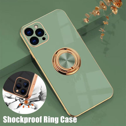 Fruit Green Luxury Shockproof Silicone Ring Case Stand Cover for iPhone 14 13 12 Pro Max - Aimall