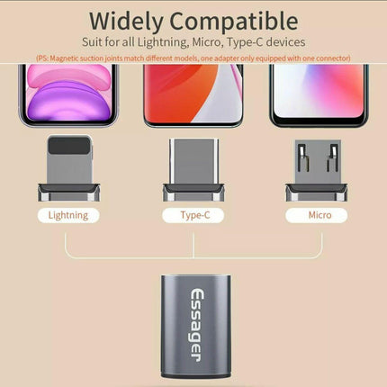 Silver Essager Magnetic Fast Charging Data USB Cable for Micro Type C iPhone - Aimall