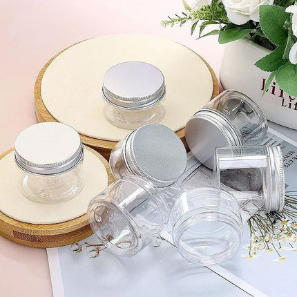 10pcs Transparent Wide Mouth Bottle Silver Lid Cream Dispenser Skincare Jars