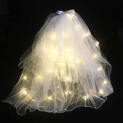 Bow Flower Girl Children Kids Hair Head Veil pearl with Lamp Flashing Wedding - Aimall