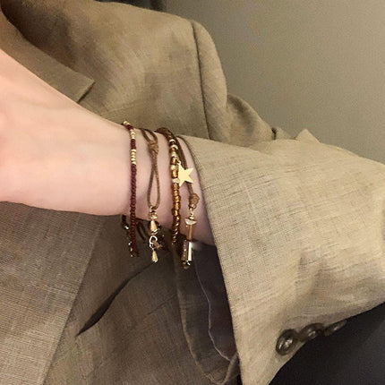 Coffee Coloured Vintage Braided Rope Beaded Bracelet Ethnic Style Jewelry