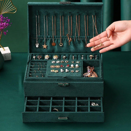 Vintage Triple Jewellery Storage Box Multifunctional Organizer Jewellery Case