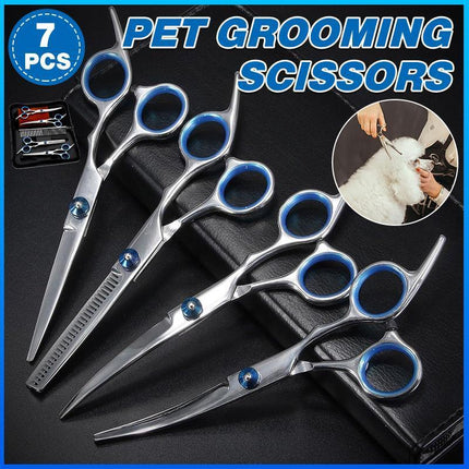 7" Pet Grooming Scissors Set Straight Curved Dog Cat Cutting Thinning Shears 7x - Aimall