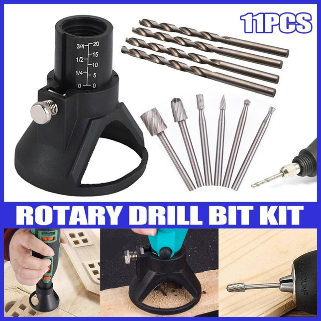 11 PCS/SET Rotary Multi Tool Cutting Guide Attachment Kit HSS Router Drill Bit - Aimall