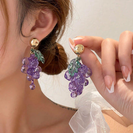 Sweet Purple Grape String Earrings Fruit Stud Earrings Cute Fashion Jewelry Gift