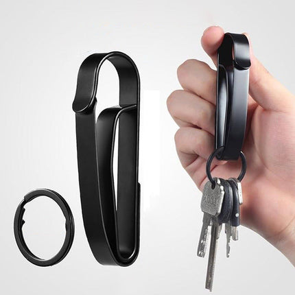 4PCS Black Keychain with Dual Rings Stainless Steel Belt Clip Wear Belt Buckle