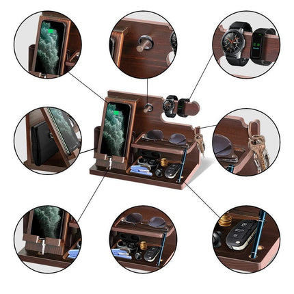 Wooden Mobile Phone Holder Desk Organizer Multifunctional Storage Shelf Stand