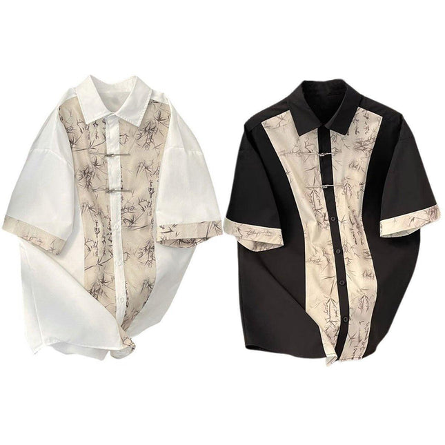 Men Chinese Style Summer Short Sleeve Shirt Lightweight Casual Tang Suit