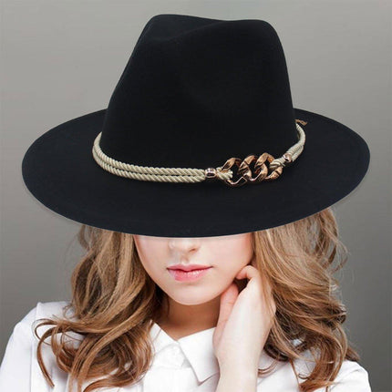 Jazz Hat Autumn Winter Retro Large Brim Hat for Men and Women Stylish Headwear