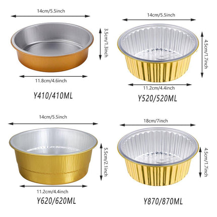 50PCS Thickened Round Aluminum Foil Containers with Plastic Lids